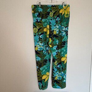 Talbots Easy Slimleg Pant Rainforest Blue and Green Size L Stretch Elastic Waist